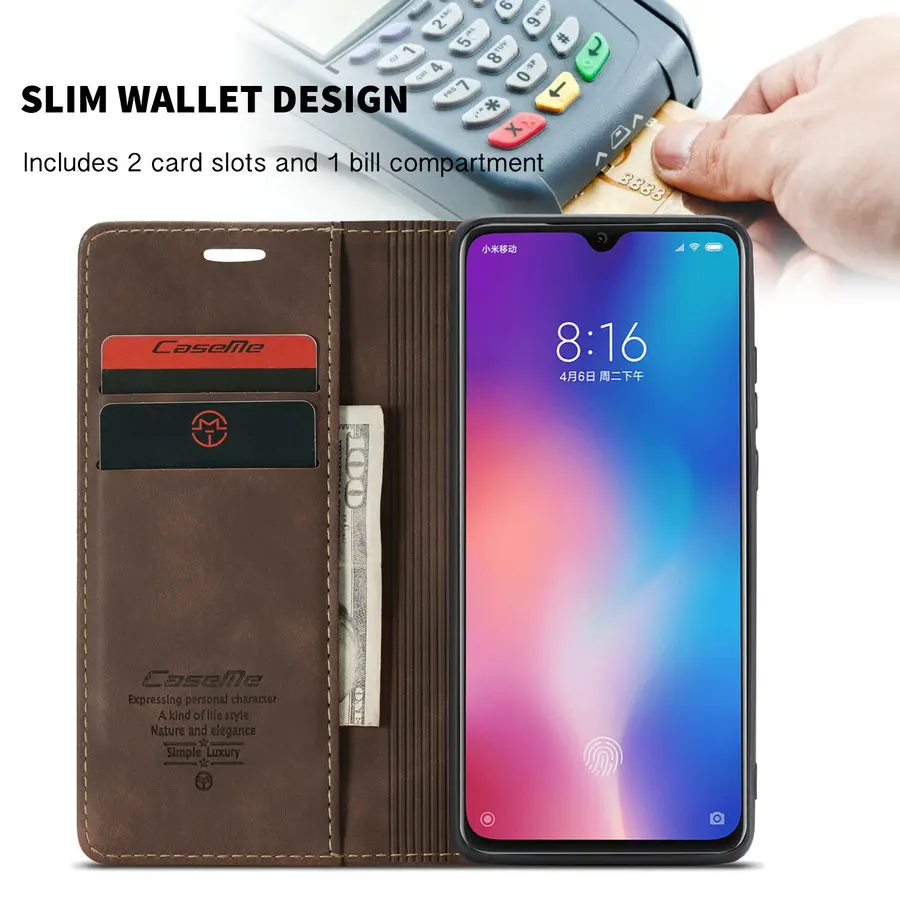 Магнитный чехол бумажник CaseMe для Xiaomi Mi9 кожаный в стиле ретро 9T Redmi K20Pro роскошный
