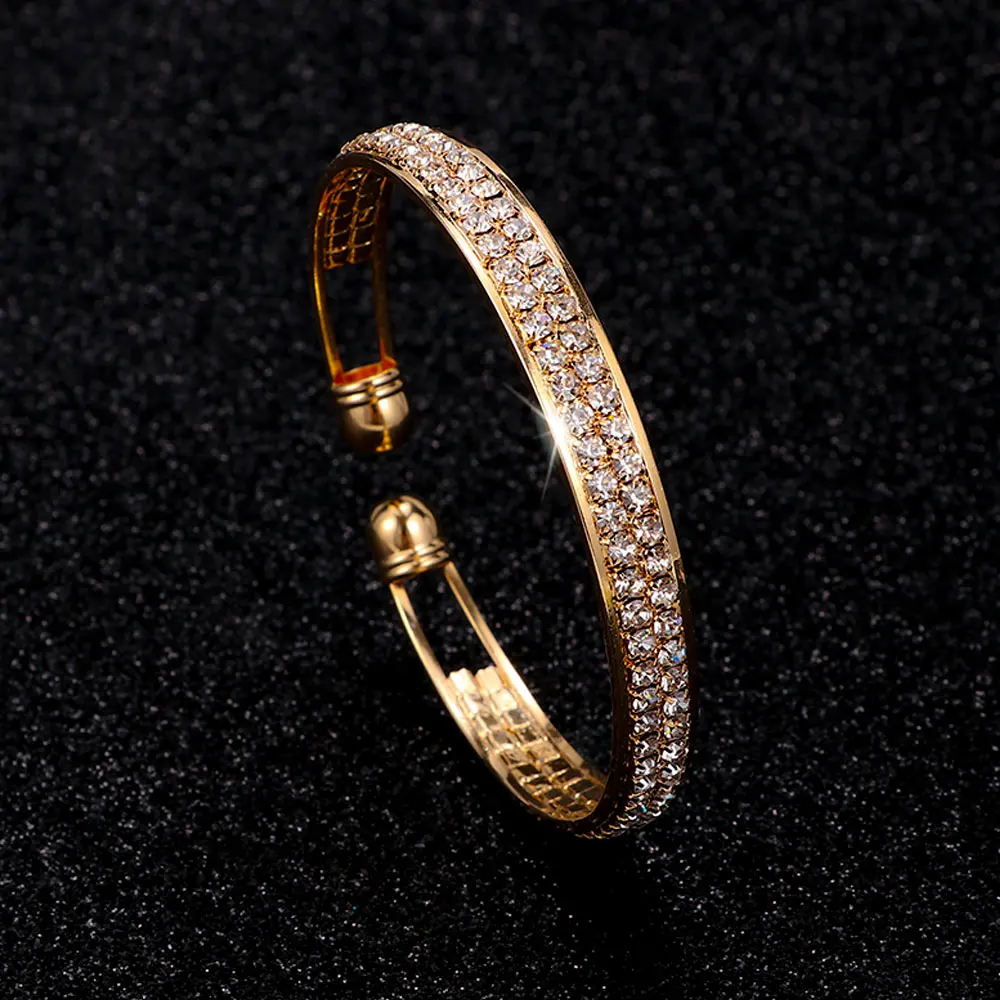 Лидер продаж популярный женский открытый браслет с белым фианитом золотистый