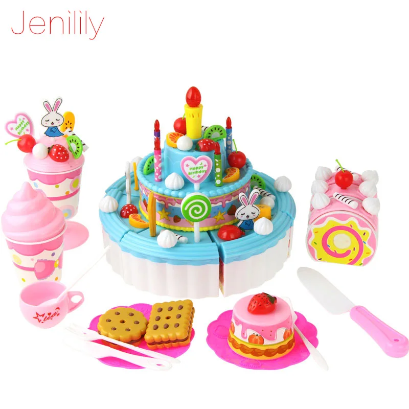 Jenilily Кухня Игрушки для девочек ролевые игры разрезание торта ко дню рождения игрушка для детского кухонного набора для детей игровой домик игрушки cocina de jugu - Цвет: 103pcs-Blue