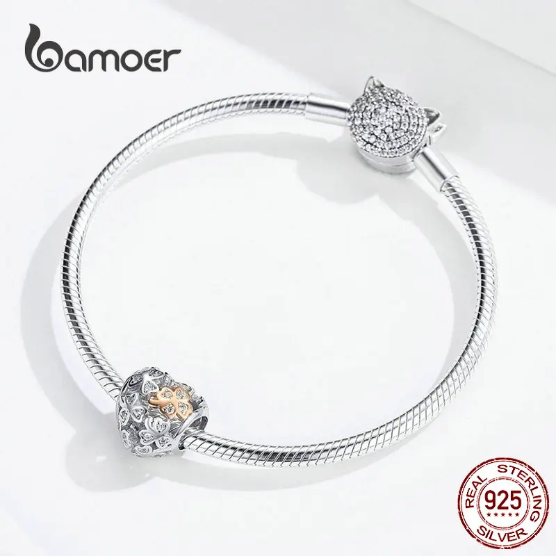 Bamoer Lucky Clover Шарм в форме сердца для женщин люксовый бренд браслет 3 мм розовое золото цвет 925 пробы серебряные ювелирные изделия SCC1248