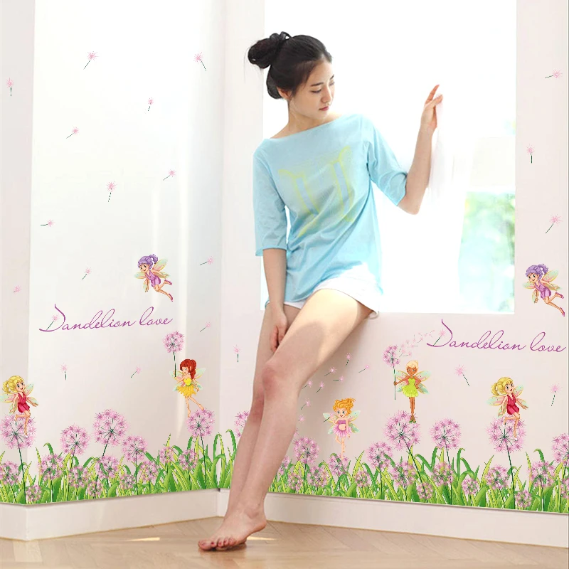 [Fundecor] Одуванчик цветок наклейки на стену Феи домашний Декор Гостиная Кухня Дети