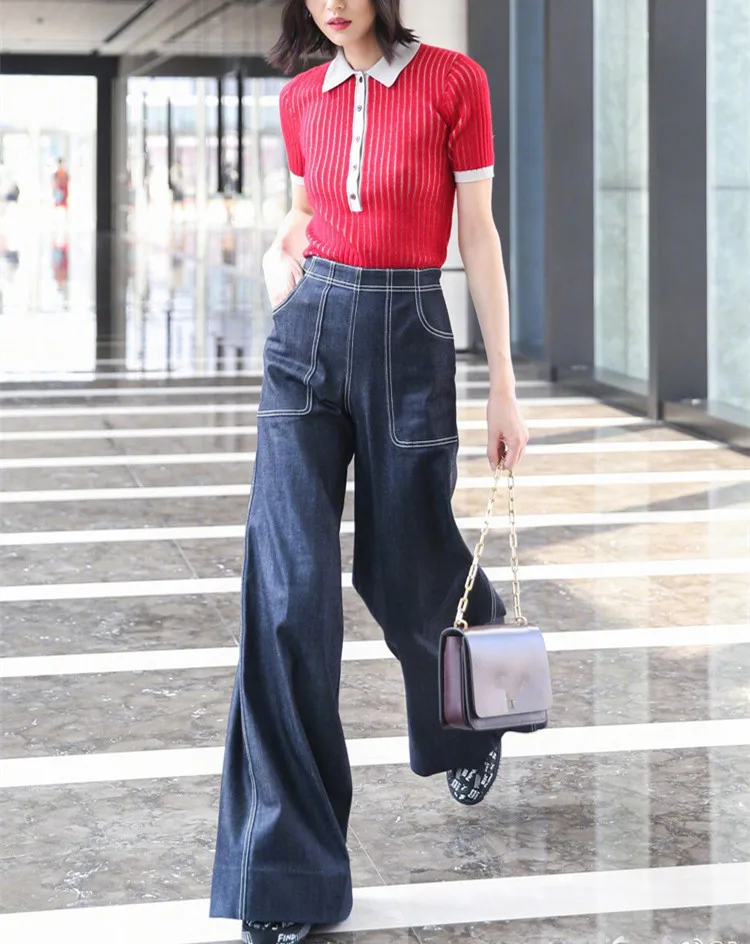 Женские широкие брюки модные с высокой талией карманами повседневные свободные