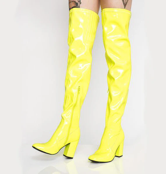 Arden/осенне-зимние сапоги выше колена на молнии; цвет красный, розовый, желтый, синий, белый; модная обувь на не сужающемся книзу массивном каблуке 10 см; Высокий каблук 41