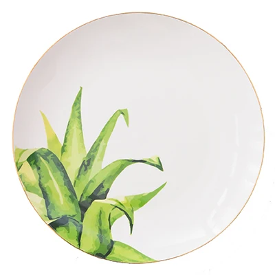 1PCS 8/10 дюймов Керамика плоская тарелка, из костяного фарфора посуда тропические растения узор фарфоровая ужинная тарелка салат десертная тарелка лоток посуда - Цвет: 1PCS
