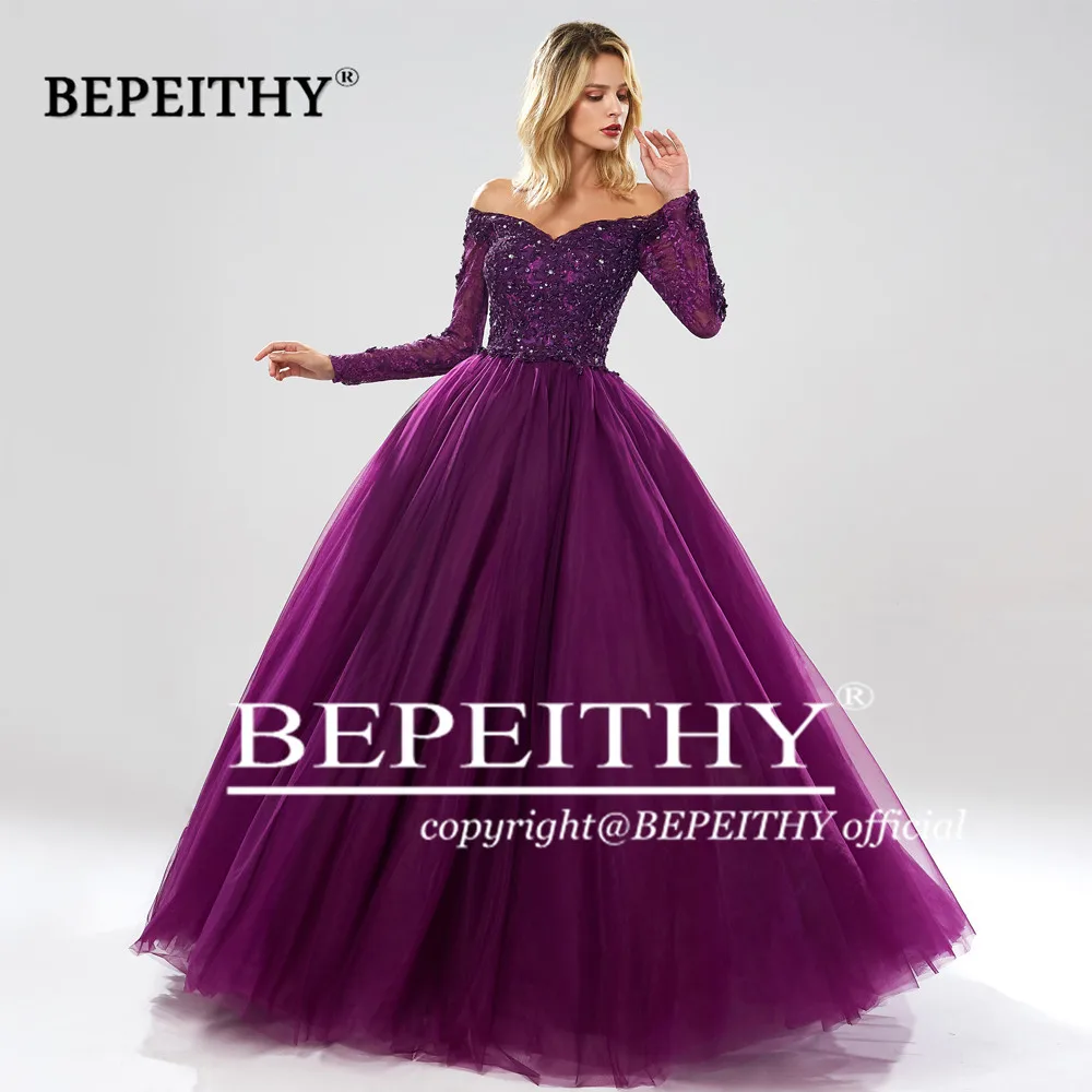 BEPEITHY бальное платье с длинными рукавами, вечерние платья, милое зеленое вечернее платье, вечерние платья Abendkleider - Цвет: Фиолетовый