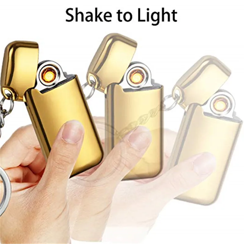 Mini USB Lighter With Keychain Windproof Rechargeable Flameless Eelectronic For Cigarette Encendedor Plasma Gadgets Men | Дом и сад