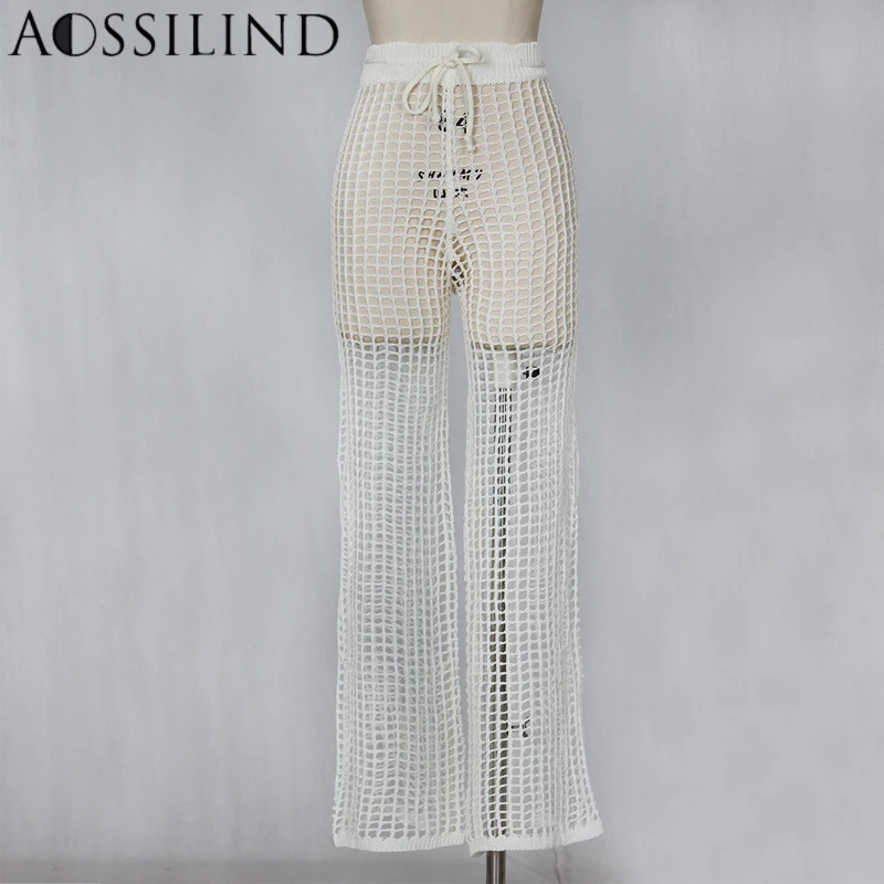 Женские трикотажные брюки связанные крючком AOSSILIND летние открытые пляжные