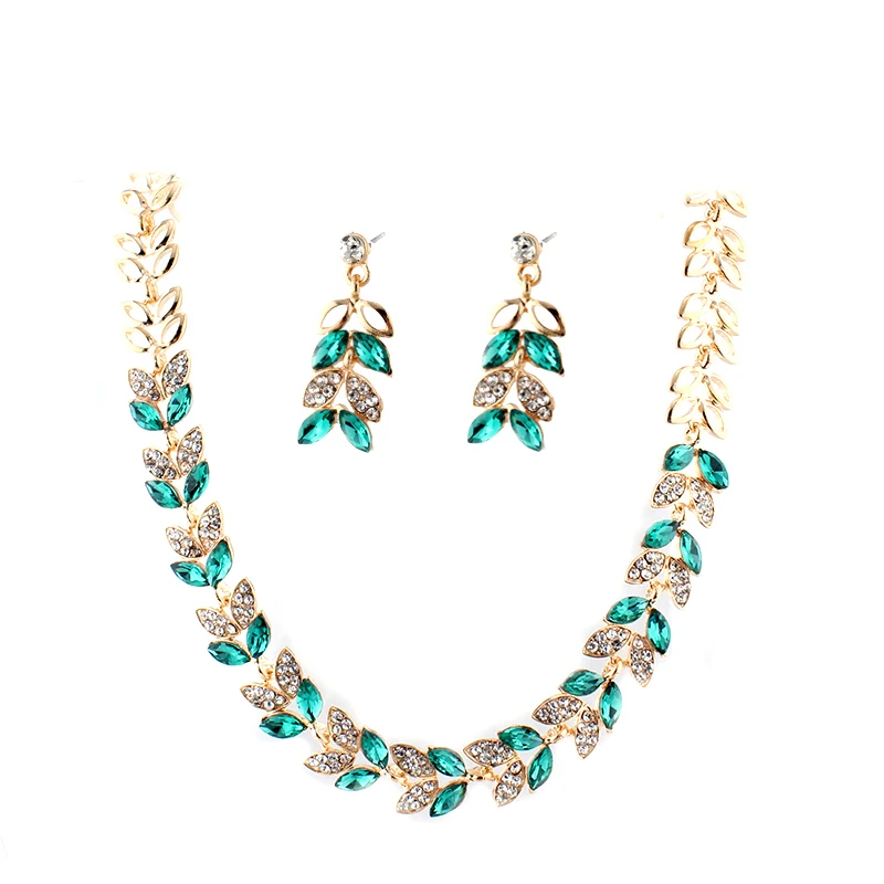 Женский комплект свадебных украшений WEIBANG из сережек и ожерелья золотистого