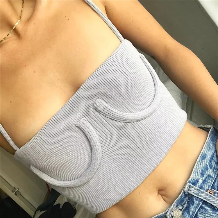 Женский трикотажный топ на бретельках летний сексуальный облегающий однотонный