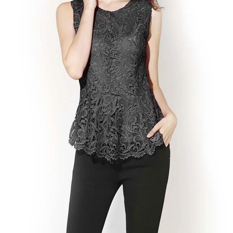Летняя женская футболка кружевная блузка без рукавов облегающие рубашки