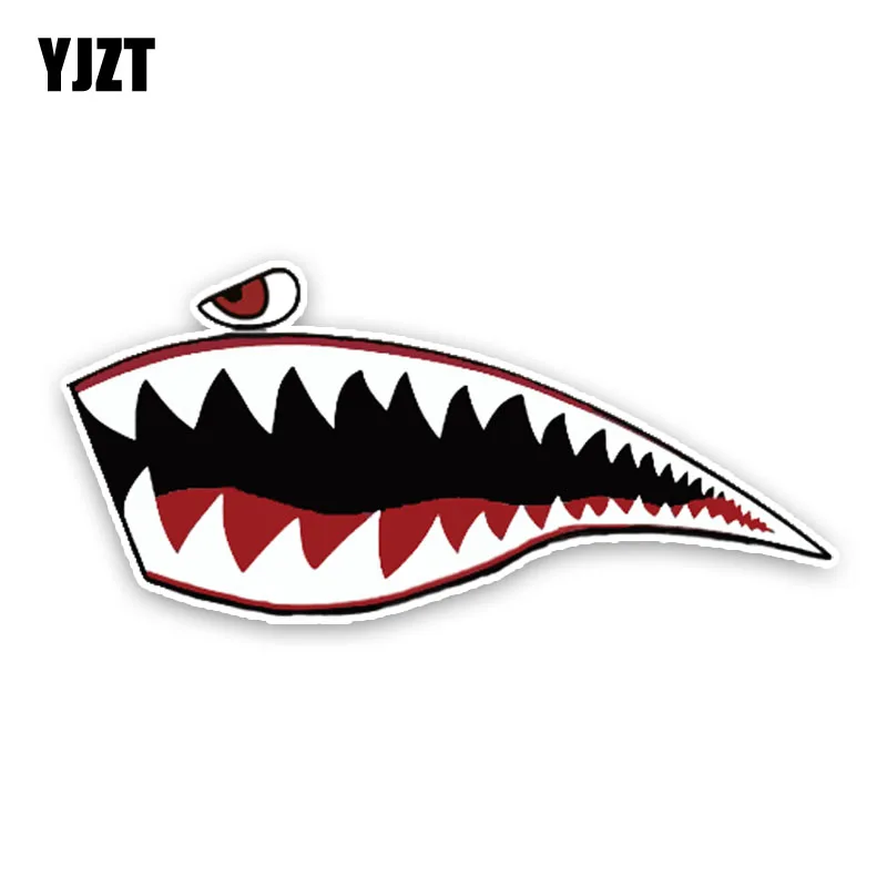 

YJZT 14.8CM*6.8CM Lovely Sharks The Mouth Cartoon Colored PVC High Quality Car Sticker Decoration Graphic C1-5302