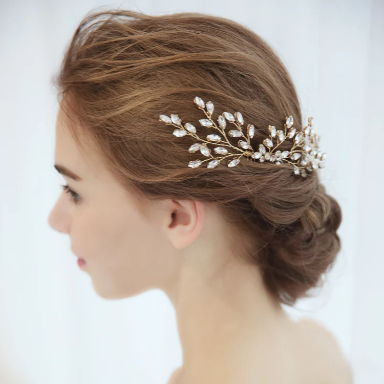 SLBRIDAL золото ручной работы проводной Стразы жемчуг свадебные волосы расческа свадебные головные уборы хрустальные аксессуары для волос подружки невесты ювелирные изделия