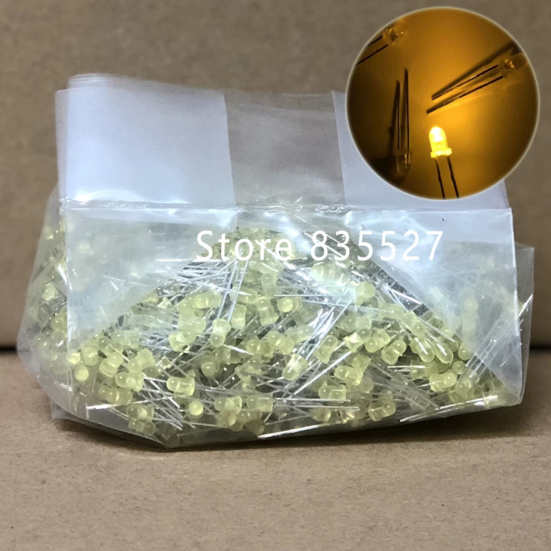

1000pcs/lot 3mm yellow in the color DIP Round LED light emitting diode short legs For DIY lights LEDS Light Beads New F3