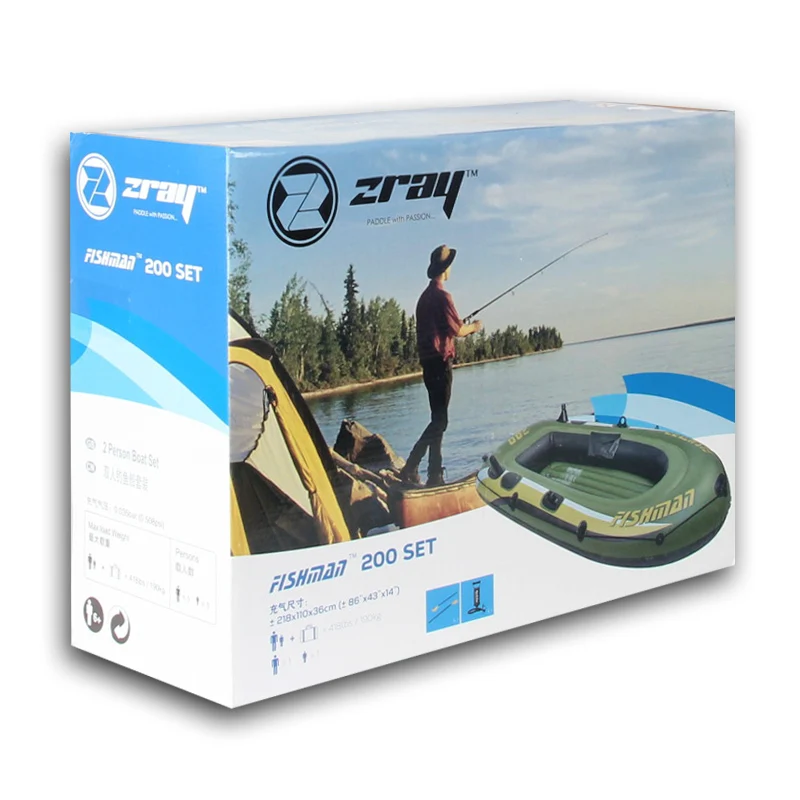 Рыболовная надувная лодка FISHMAN 200 218*110*36 см Толстый ПВХ весло насос сумка для