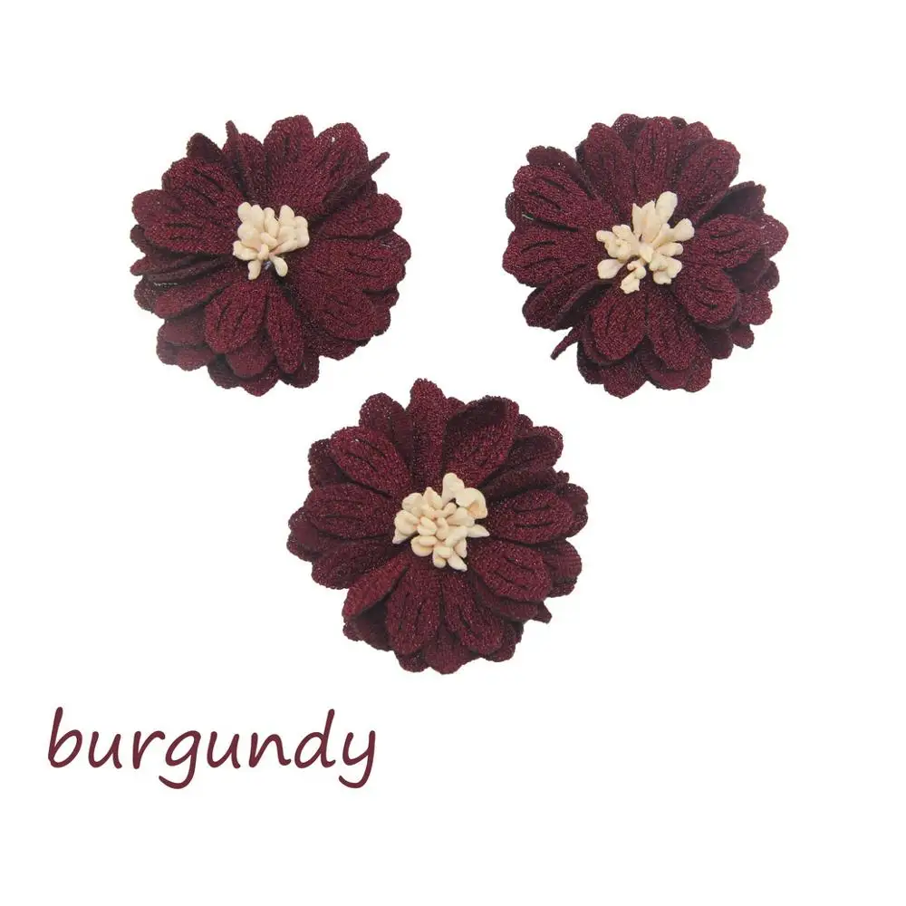 burgundy 4,5 см 12 шт./пакет искусственный цветок ремесло ткани на платформе с цветочным принтом повязка на голову, для самостоятельного изготовления букет невесты украшения - Цвет: burgundy