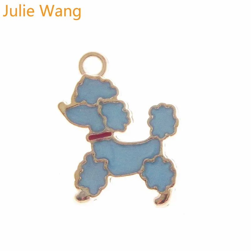 Julie Wang 6 шт. сплав Золотая основа Синий/Розовый эмаль маленькая пудель собака