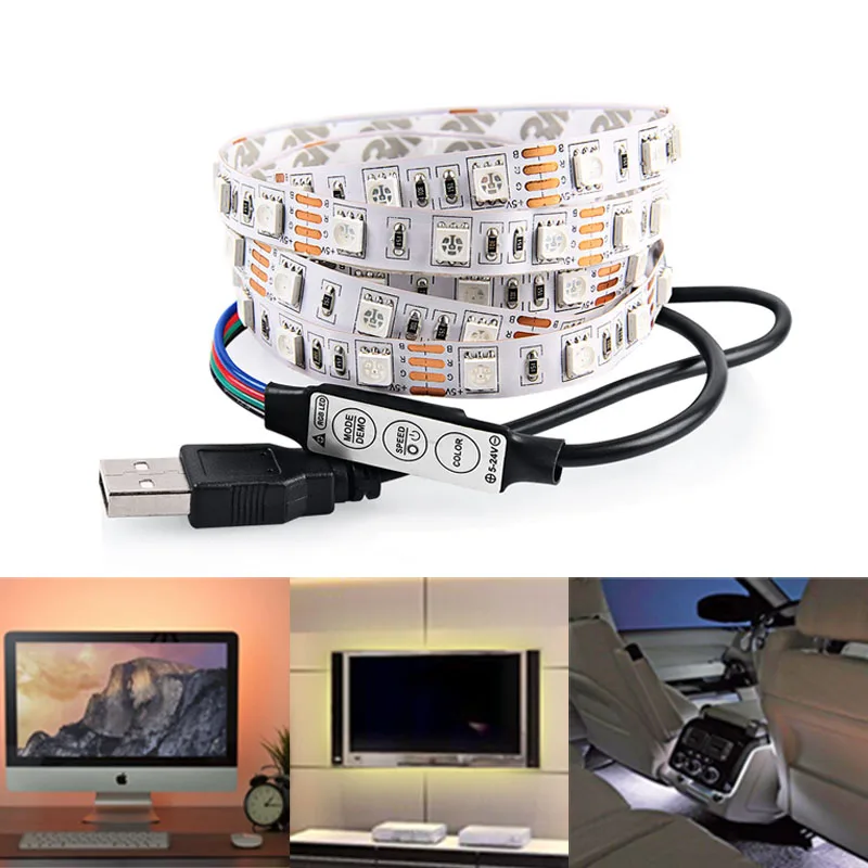 Светодиодная лента 5 в пост. Тока RGB USB кабель 5050SMD Рождественский гибкий ТВ фон 3