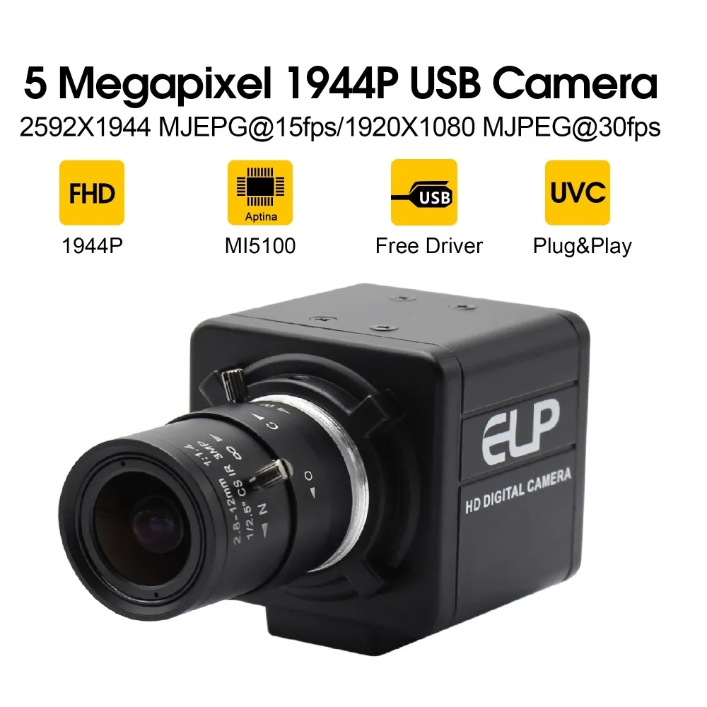 5 мегапиксельная 2592x1944 USB Камера 2,8-12 мм объектив с переменным фокусным расстоянием Aptina MI5100 CMOS Windows USB видео веб-камера с 3 м usb кабель