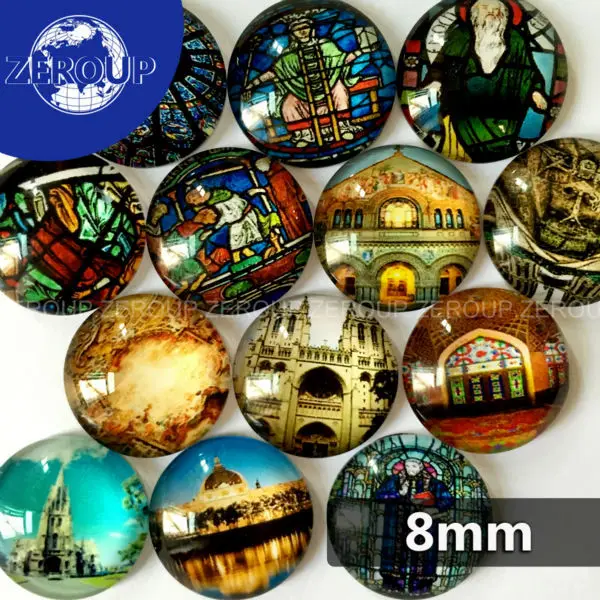 8 мм круглые изображения дворца стеклянный кабошон смешанные узоры подходит для