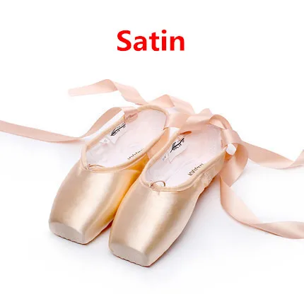 Satin Pointe/атласный верх с лентой; женские розовые профессиональные балетки; обувь для танцев с носком - Цвет: Satin