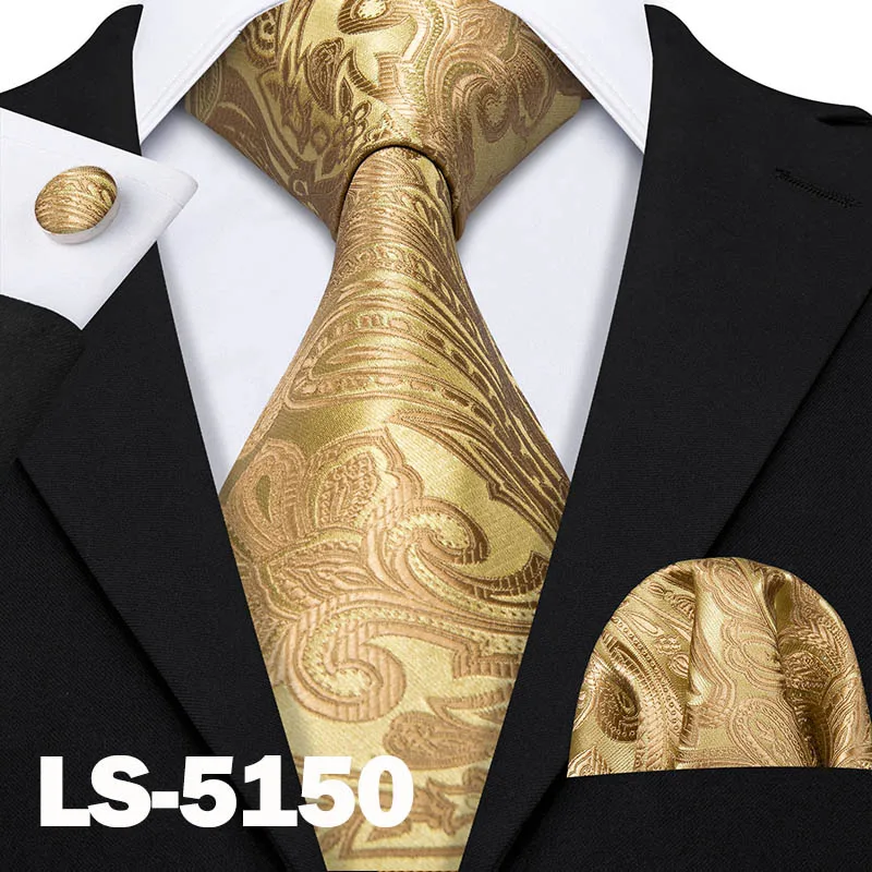 LS-5150 Классический Полосатый галстук с зеброй для мужчин s шелковый галстук Hanky Подарочная коробка набор жаккардовый мужской галстук золотой черный мужской галстук набор Barry.Wang LS-5173 - Цвет: LS-5150