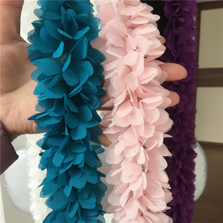 3D шифон цветочные лепестки плиссированные кружева ручной работы отделка розовый