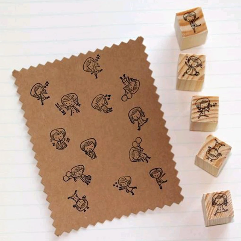 ZQSPFAFA Hand-painted Pattern Stamp Cute Flower DIY Scrapbook Decoration 2017 Fashion Brand Geometric Square Wooden Set | Канцтовары для