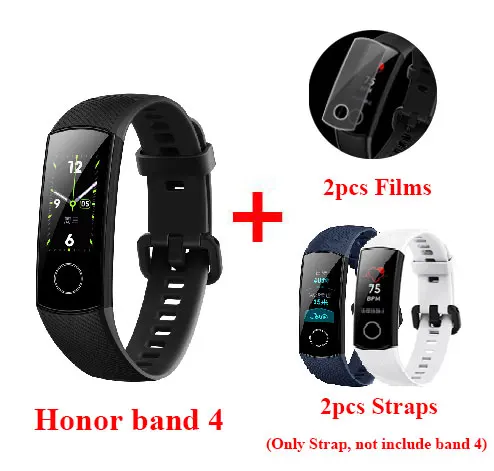 Black Add BlueWhite Смарт-браслет Honor Band 4, сенсорный экран 0,95 дюйма, фитнес-трекер, водонепроницаемый, для плавания, для обнаружения пульса и сна - Цвет: Black Add BlueWhite
