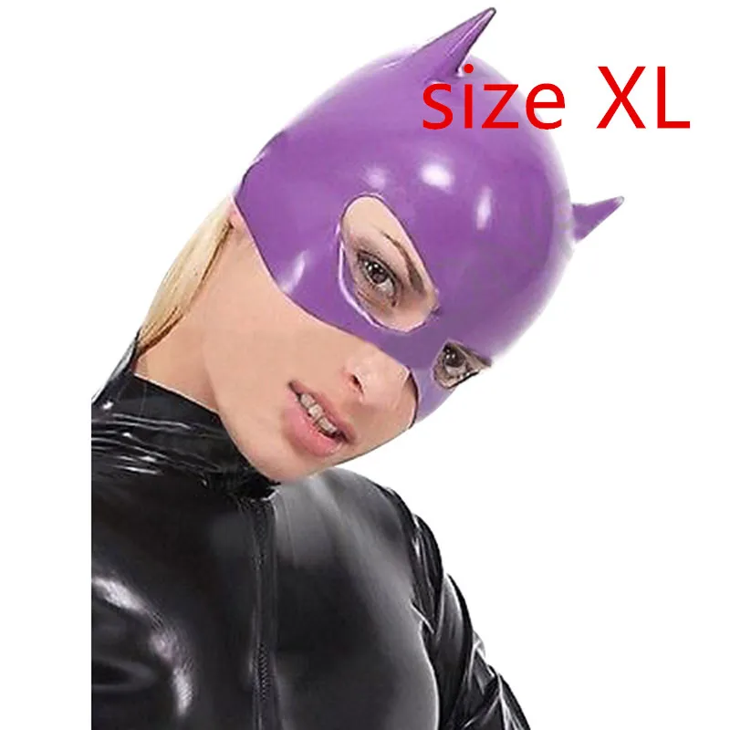 size XL Фиолетовый кот девушка латексная маска милый резиновый капюшон с глазами открытый ручной работы на заказ RLM138 - Цвет: size XL