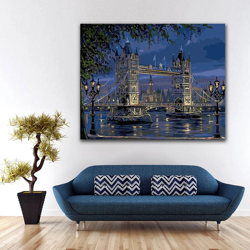 

DIY colorings pictures by numbers with colors Great view of the big city bridge picture drawing painting by numbers framed Home