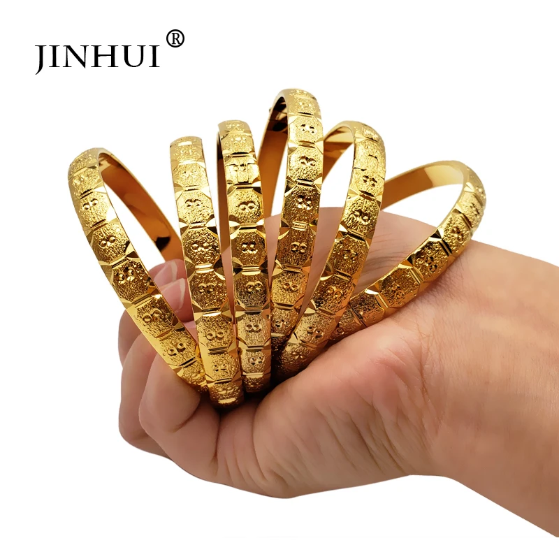 Jin Hui New Fashion lady Luxury Gold Color Jewelry Bangles Ethiopian African Women Dubai Bracelet Party wedding Gifts Can Open
