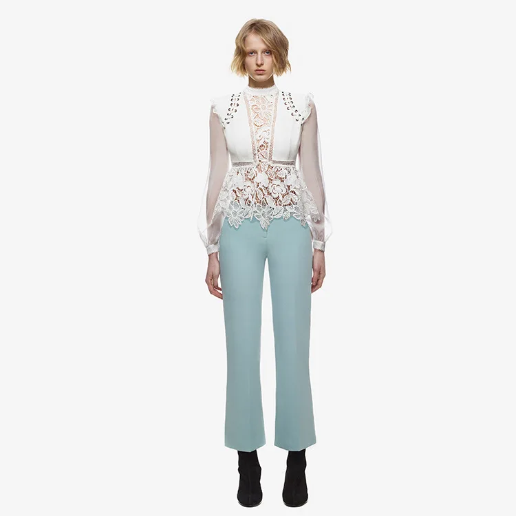 Европейский Осень Зима Автопортрет Винтаж оборками Белый Черный выдалбливают