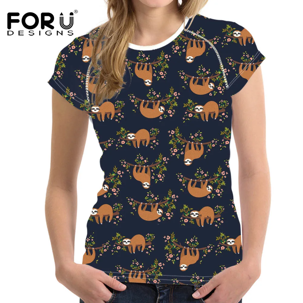 Милая футболка FORUDESIGNS с коротким рукавом для женщин базовая Повседневная круглым