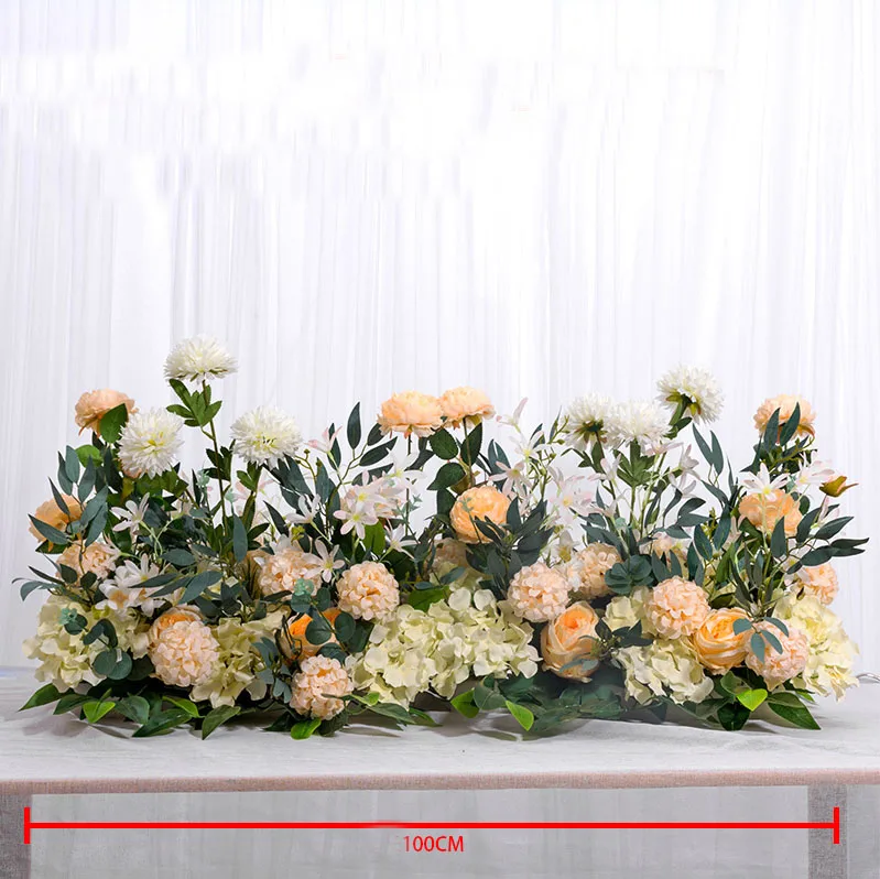 Champagne 100cm 50/100 см Европейский искусственный ряд цветов вечерние свадебная АРКА фон Настенный декор расположение de fleurs de mariage Роза пионы помпон - Цвет: Champagne 100cm