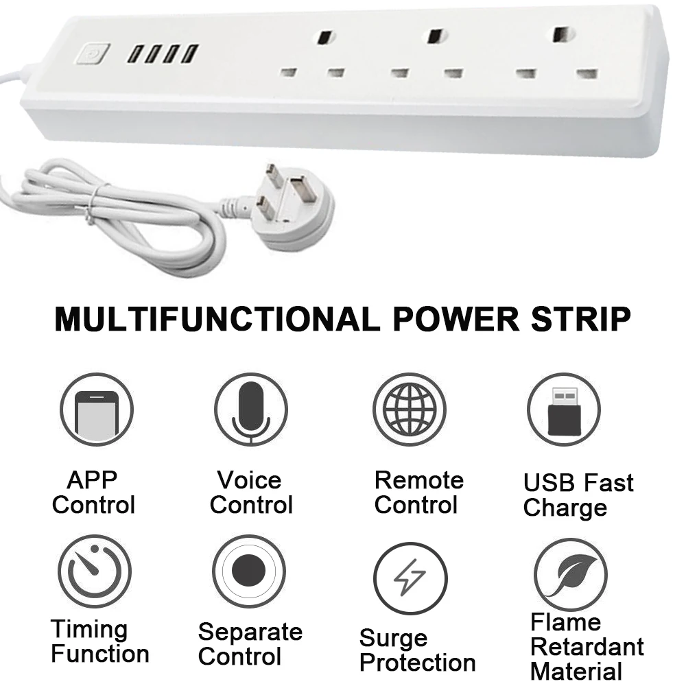 Великобритания Smart Wi Fi мощность полосы 4 Зарядка через usb порты и разъёмы 3 розетки