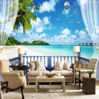 Пользовательские фотообои 3D окно морской пейзаж фрески гостиная тема отель фон стены ткани Papel De Parede 3D гостиной