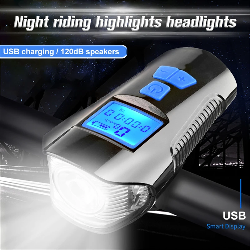 Waterproof Bicycle Light USB Rechargeable Bike Front Flashlight with Computer LCD Speedometer Cycling Head Horn | Спорт и