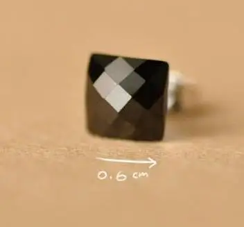 Square Настоящие настоящие однотонные 925 пробы серебряные серьги-гвоздики для мужчин и женщин, ювелирные изделия, черные квадратные круглые камни, мужские женские серьги - Окраска металла: Square