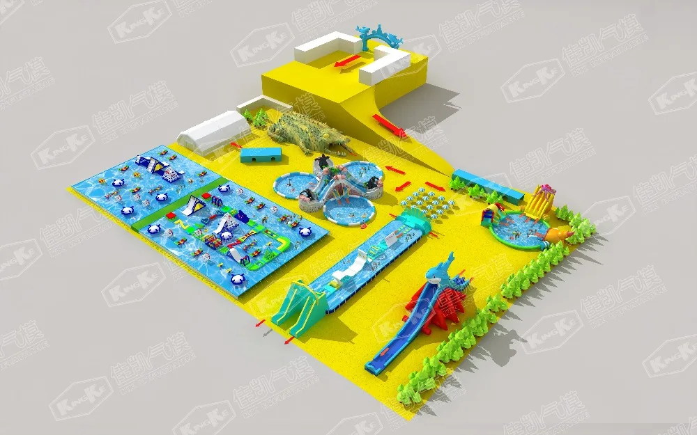 Доступный наземный бассейн с надувными водными горками проект парка