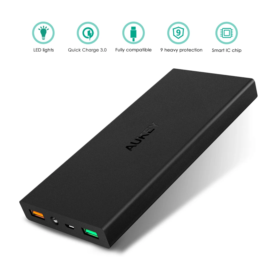 AUKEY 16000 мАч Мощность банк Quick Charge 3 0 Dual USB внешний Батарея Портативный телефон Bank