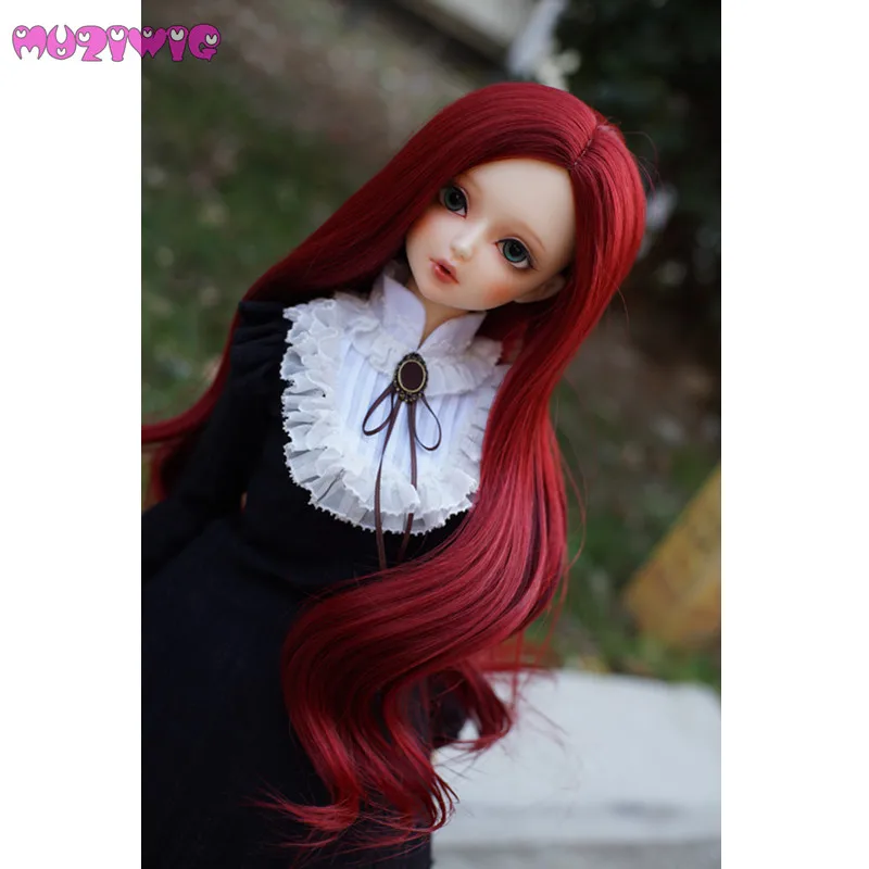 MUZIWIG bjd 1/3 ручной работы парик для куклы-ребенка высокотемпературные волокна волос красное вино длинные волнистые кудрявые волосы для парики для кукол аксессуары