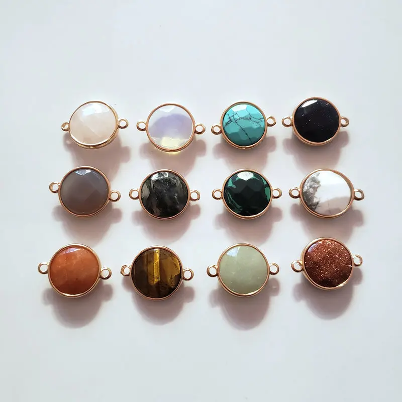 

Hot mixed Natural stones pendants 16mm Connector charms for bracelets Jewelry Making good quality 10pcs/lot wholesale free