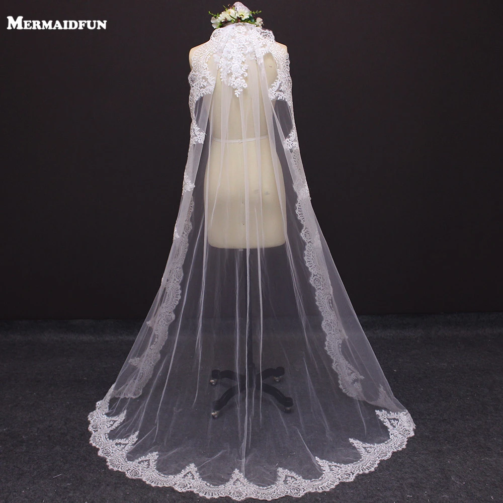 Элегантная кружевная белая Фата цвета слоновой кости длиной 2 метра свадебная с