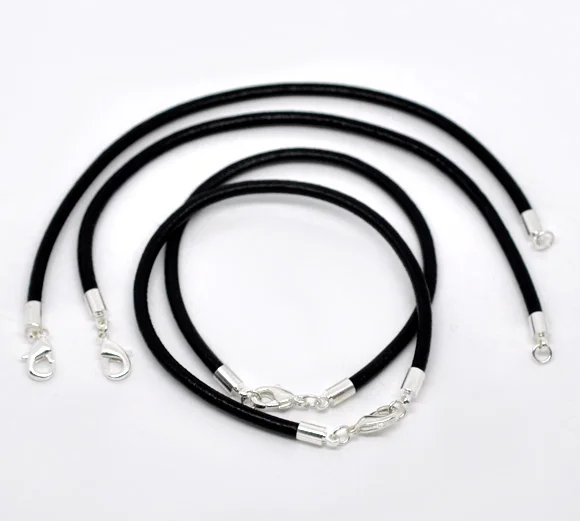 Браслеты из натуральной кожи DoreenBeads серебристые с застежкой лобстером черные