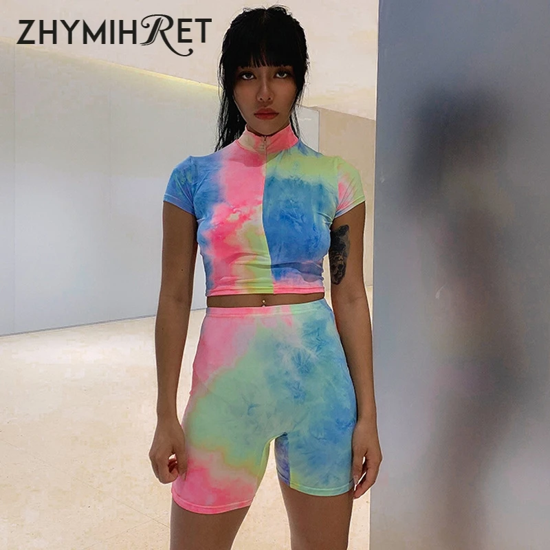 Женский укороченный топ и шорты ZHYMIHRET облегающая футболка с комплект 2 шт.