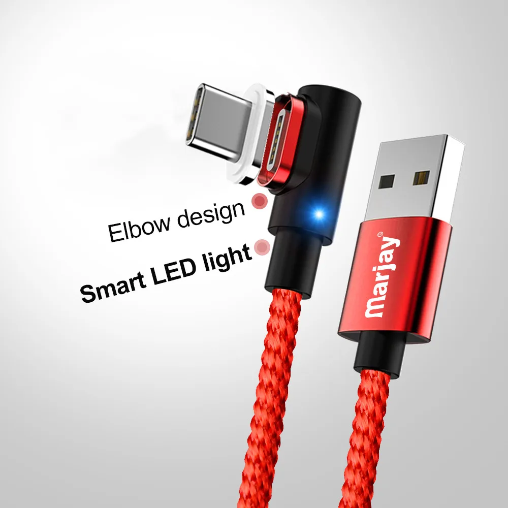 Кабель Marjay USB Type C магнитный кабель для быстрой зарядки 90 градусов 3 А Samsung S8 S9 S10 Plus