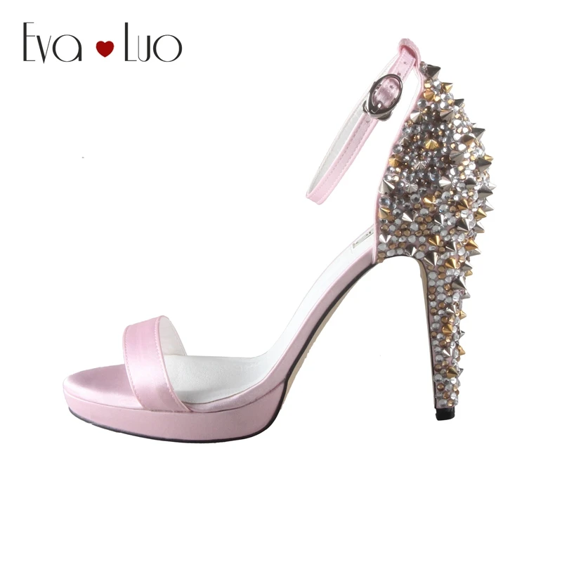 CHS616-1 розовые модельные сандалии с заклепками и ремешками Свадебная обувь для