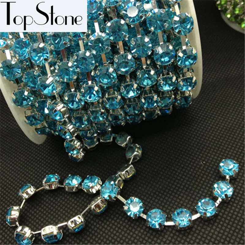 Стразы AB TopStone круглая цепочка с кристаллом серебряная основа 28ss 38ss 45ss стеклянные