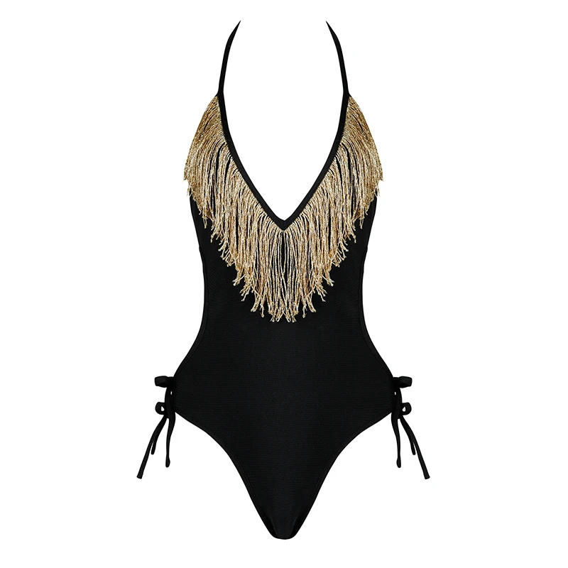 New Sexy V-Neck Tassel Backless Halter Elastic Bodycon Party Summer Bandage Bodysuits for women 2018 Drop shipping HL624 |