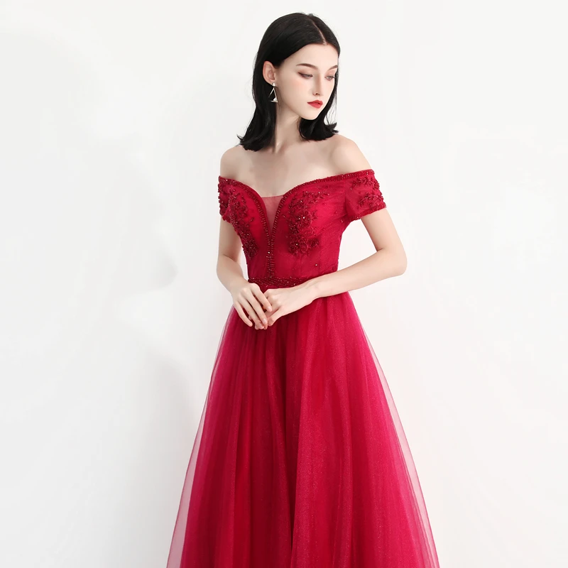 weiyin Tulle With Crystal Evening Dress Vestido De Festa V-Neck Straight Dresses Long Robe Soiree WY729 | Свадьбы и торжества